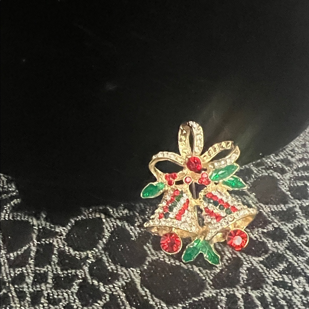Elegant Holiday Bell Brooch with Red and Green Accents